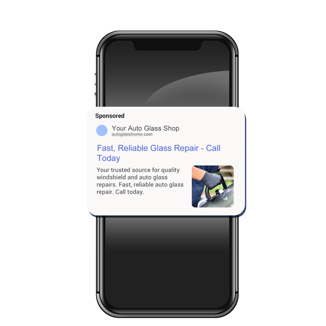 Mobile device showing an online ad for a glass shop