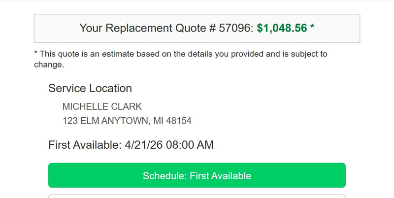 MOE self-scheduling screen with first available appointment